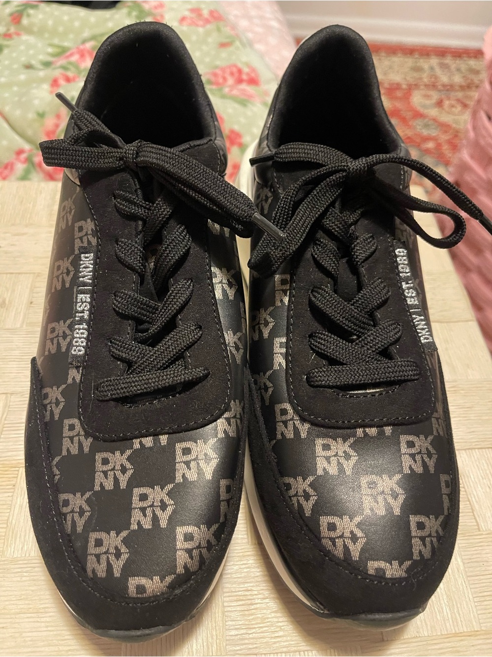 DKNY Black and Light Gray Logo Low-Top Sneakers